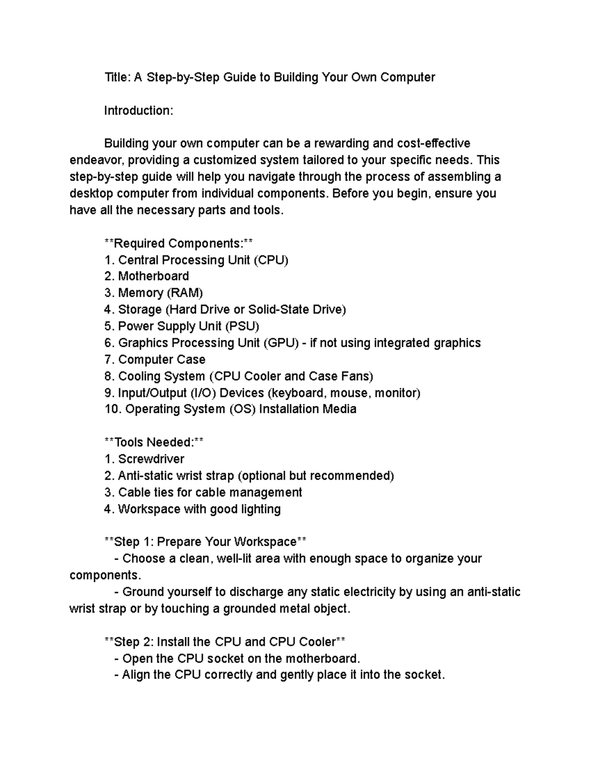How to assemble computer - Title: A Step-by-Step Guide to Building Your ...