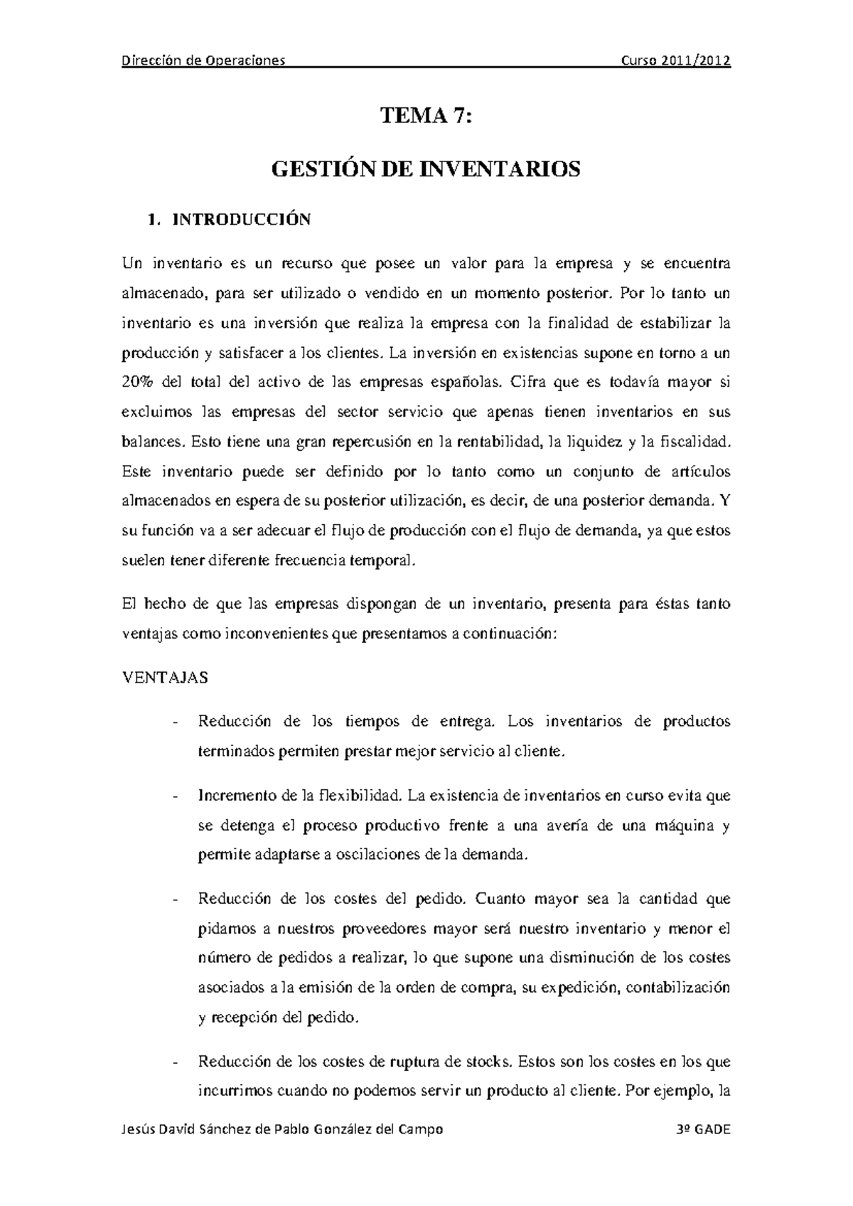 TEMA 7: Introducción a la Gestión de Inventarios en Empresas - Studocu