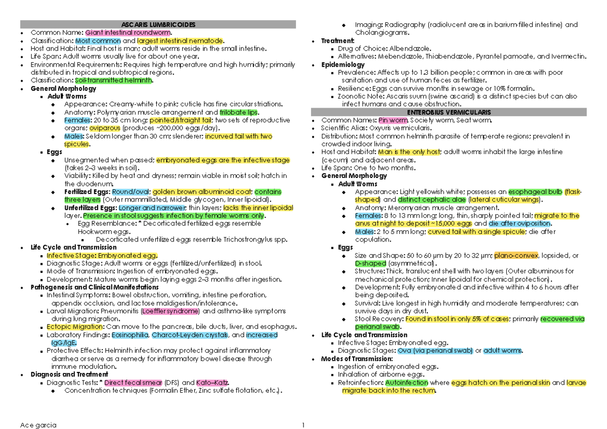 Nematodes, Trematodes, and Cestodes: Comprehensive Study Guide (ASC 101 ...