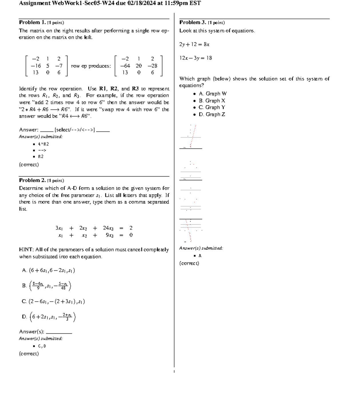 WebWork 1: Linear Algebra Assignment Solutions - Sec05-W24 - Studocu