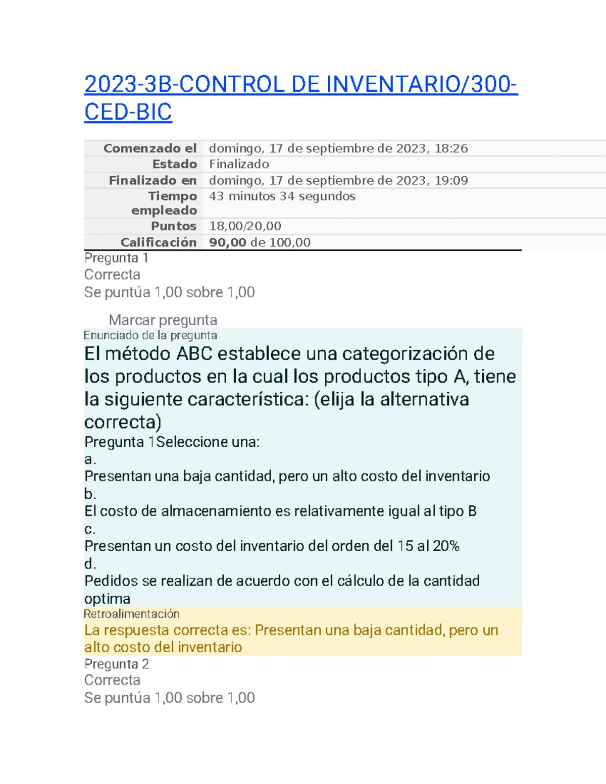 Prueba 2 Taller Control de Inventarios 100 PTS - Studocu
