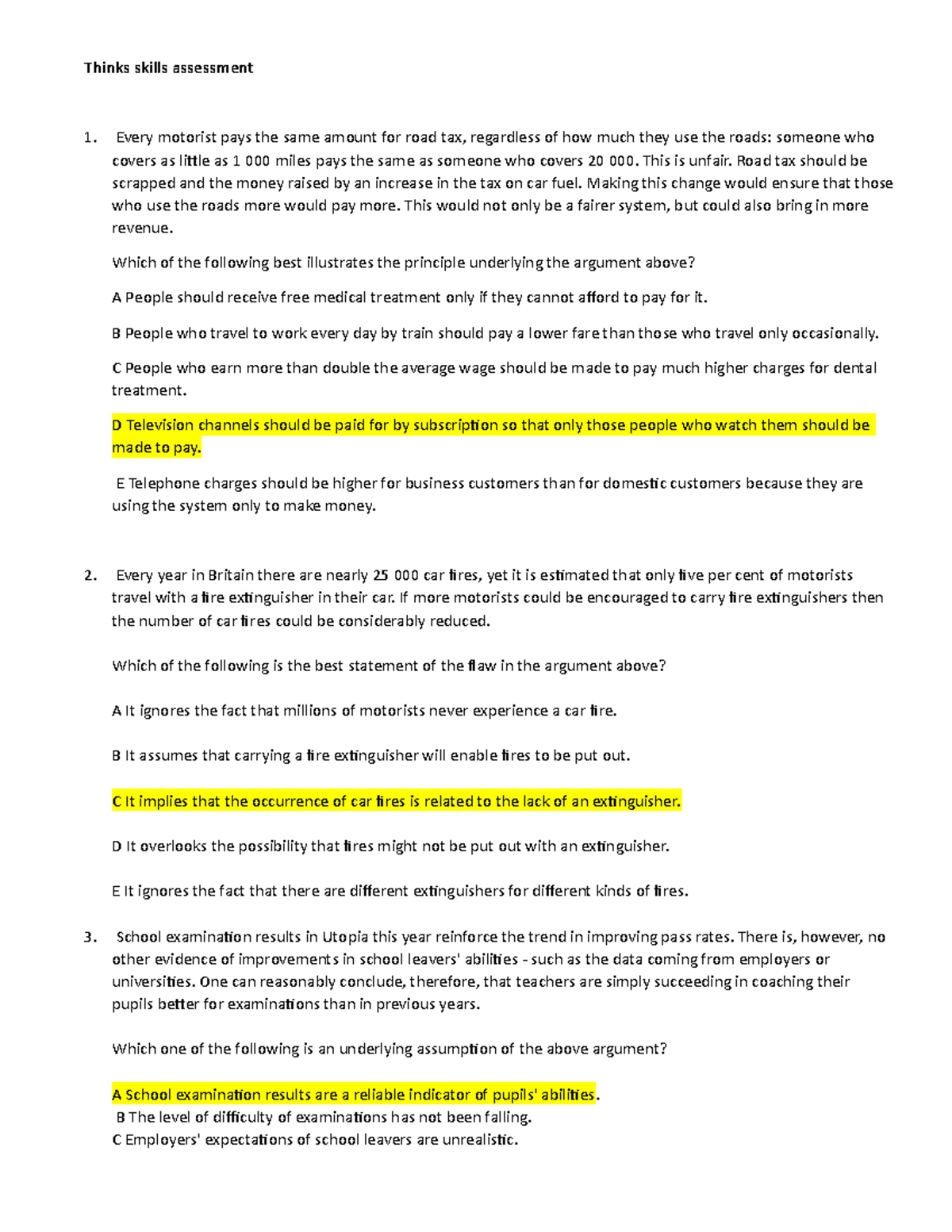 Critical Thinking Skills Assessment: Analyzing Arguments and ...