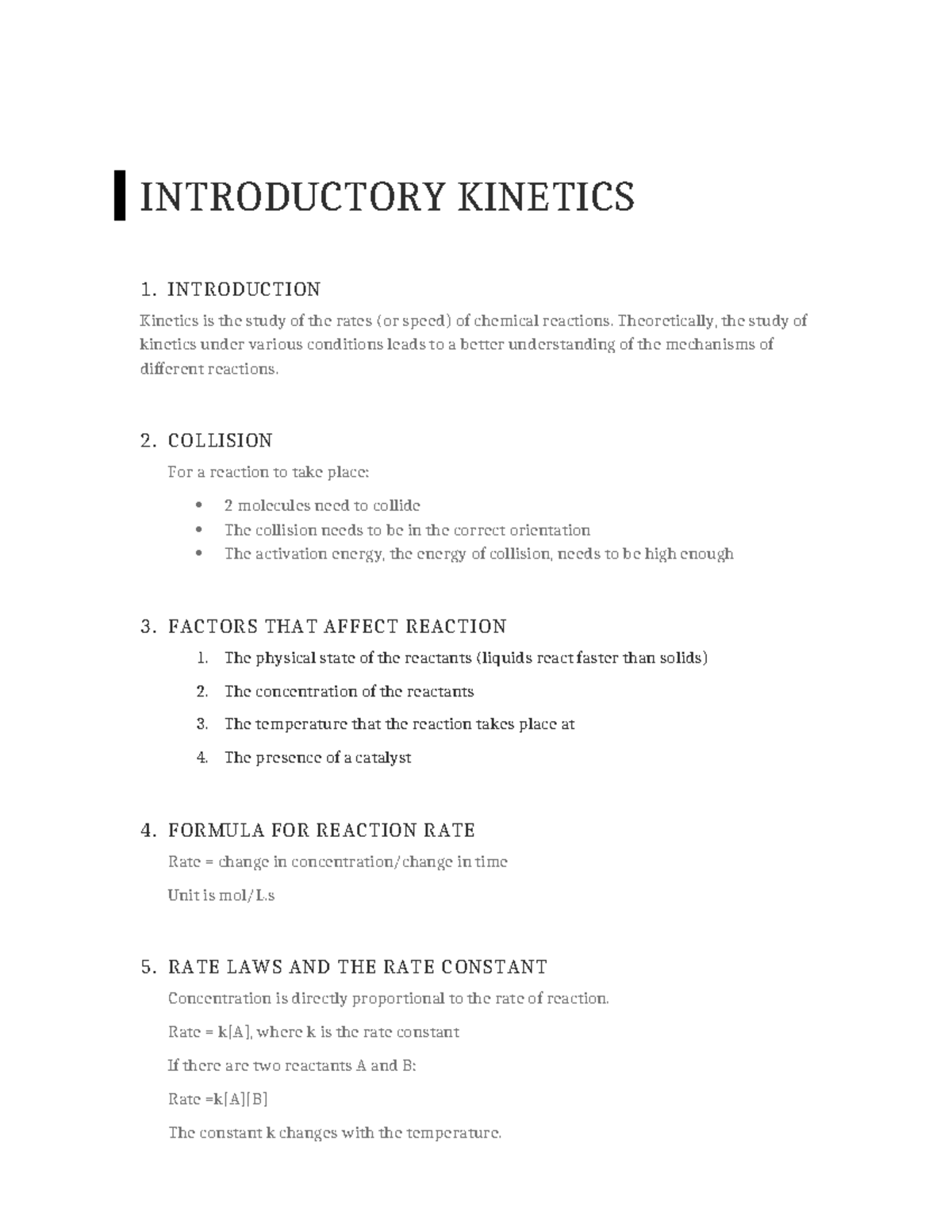 CHE1501 Lecture Notes: Introduction to Kinetics and Reaction Rates ...
