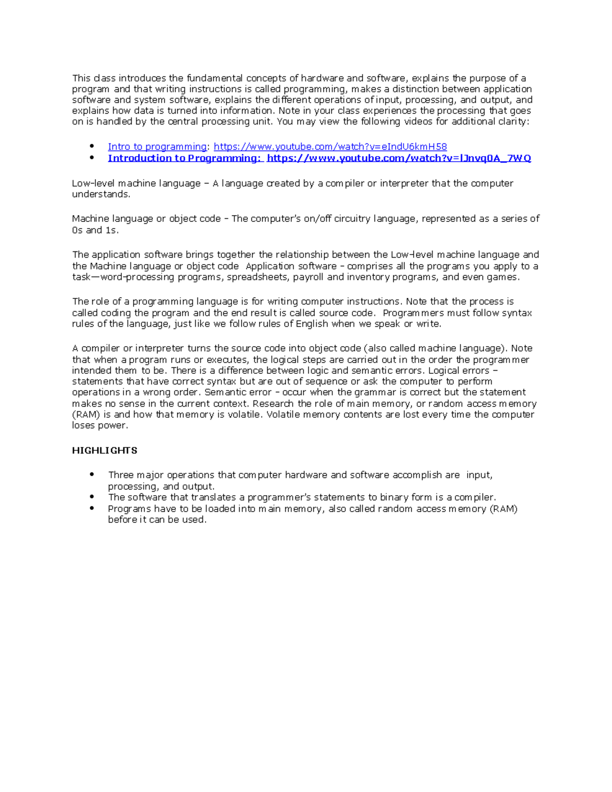 Downloadable Getting Started Programming a Computer Transcript - This ...
