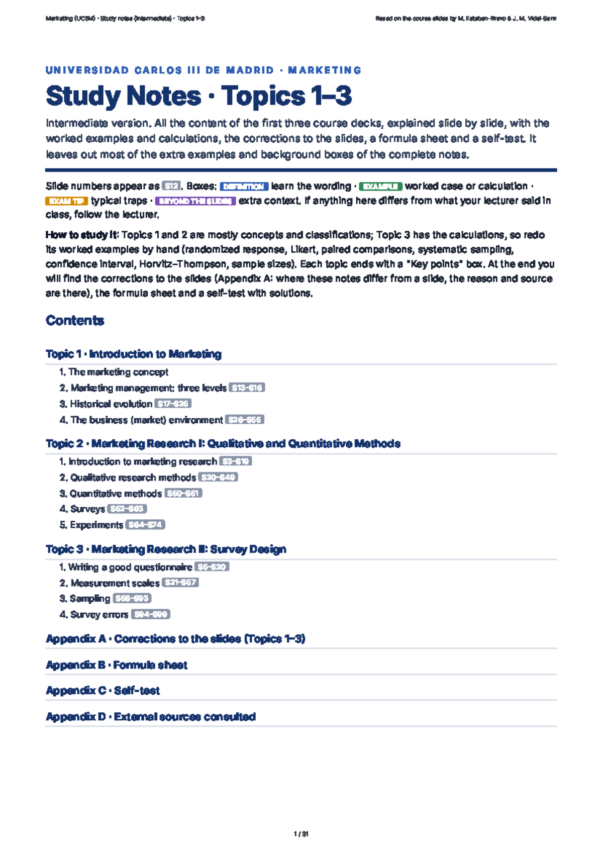 Marketing (UC3M) Study Notes: Topics 1-3 Overview and Key Concepts ...