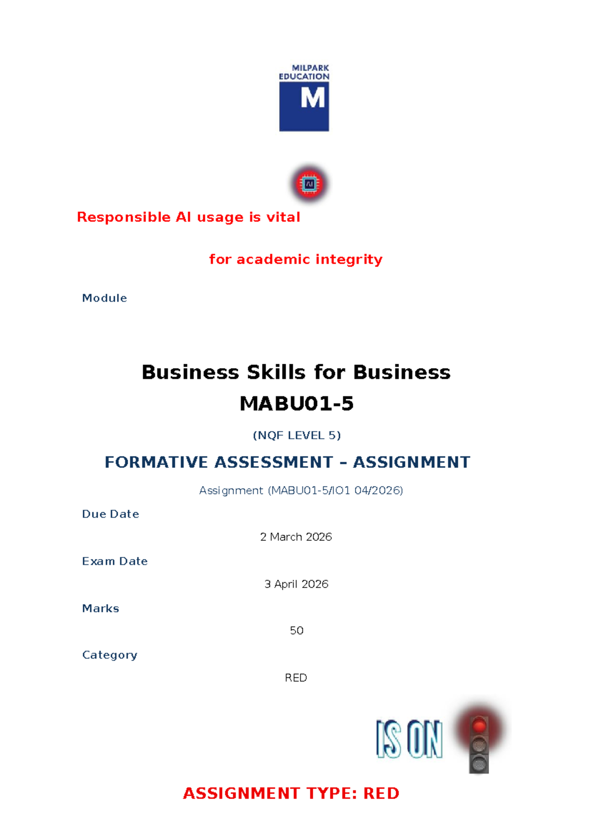 BUSINESS MATHEMATICS (NQF LEVEL 5) FORMATIVE ASSESSMENT ASSIGNMENT ...