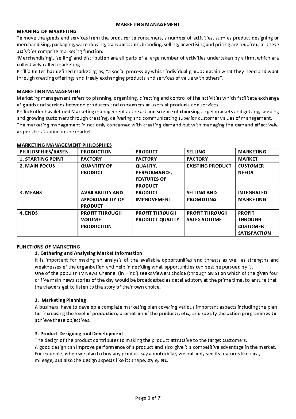 Marketing Management: Understanding Key Concepts and Functions - Studocu