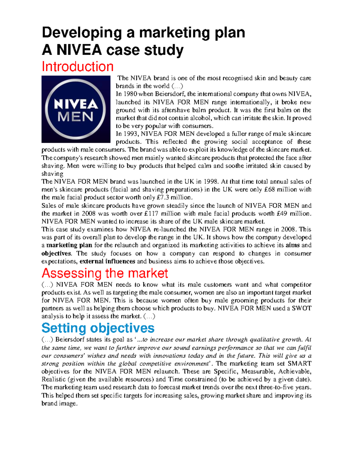 NIVEA FOR MEN Case Study: Marketing Plan & Relaunch Strategies - Studocu