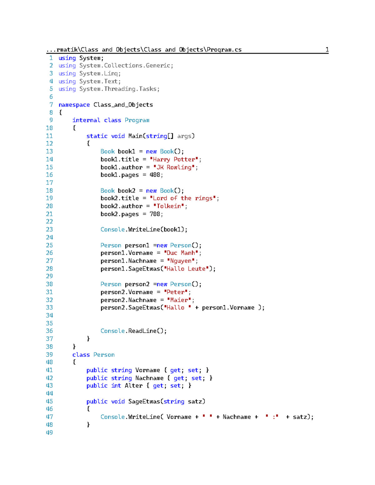 Class and Objects - Sommersemester Programming Overview - Studocu