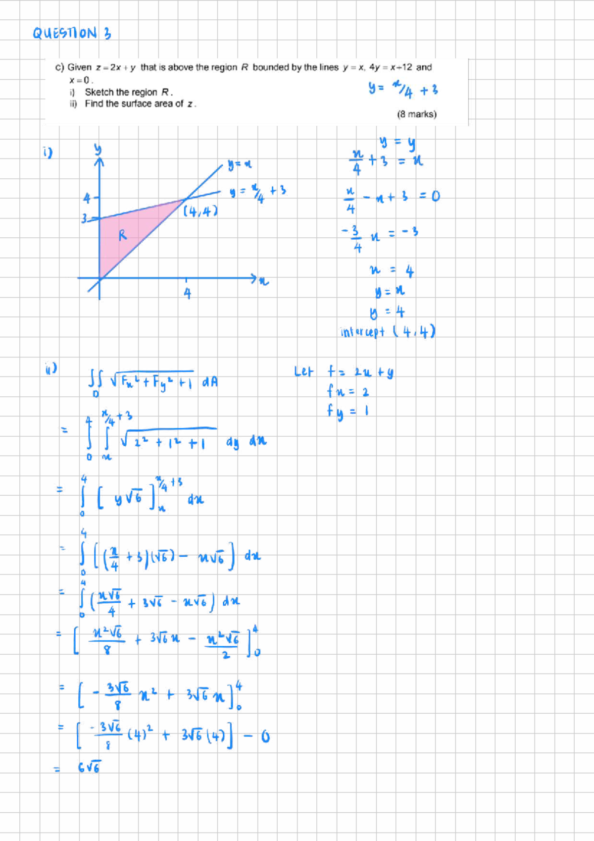 Chapter 5 Q3c - Double Integral Tutorial Question on Surface Area - Studocu