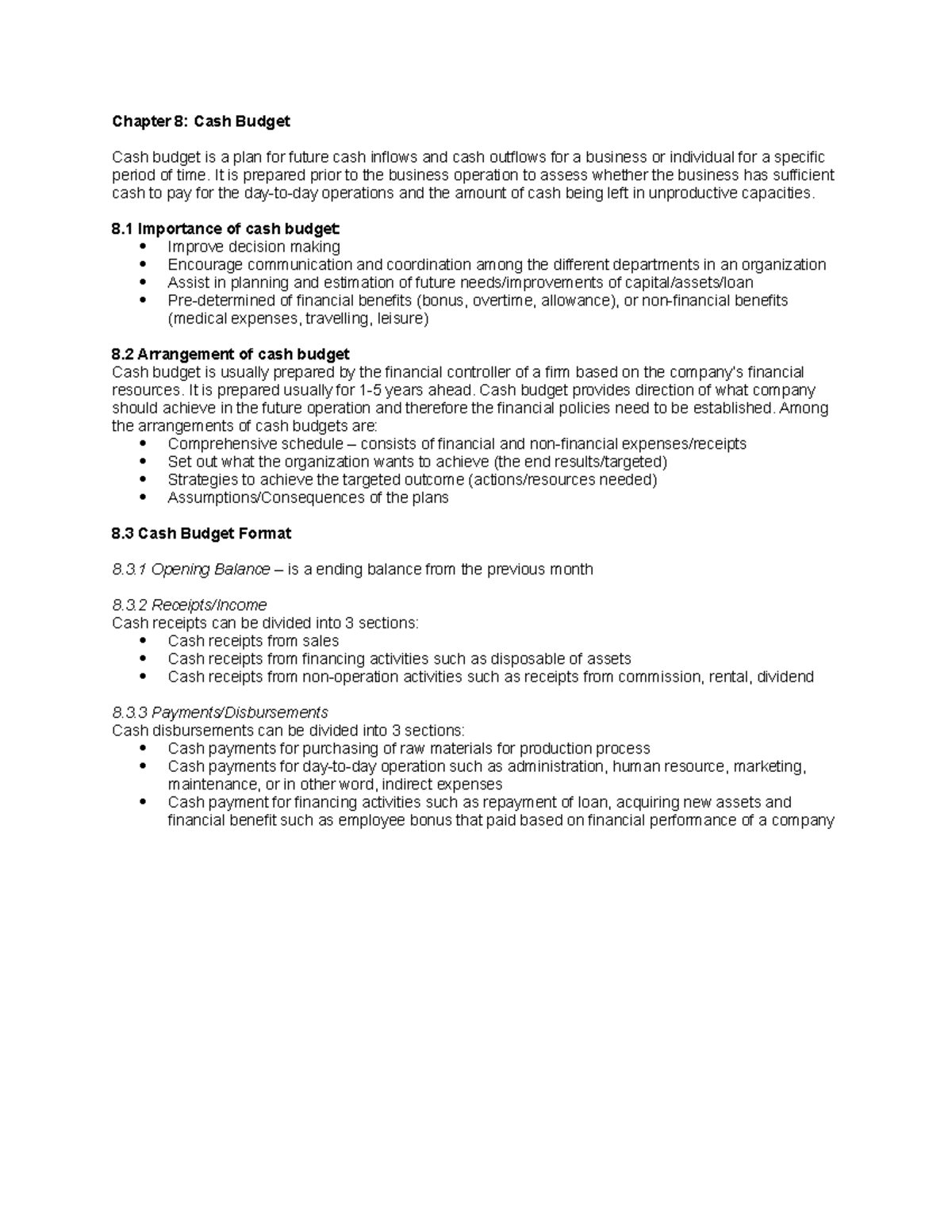 Chapter 5 CASH Budget - lecture notes for students who are taking hth ...