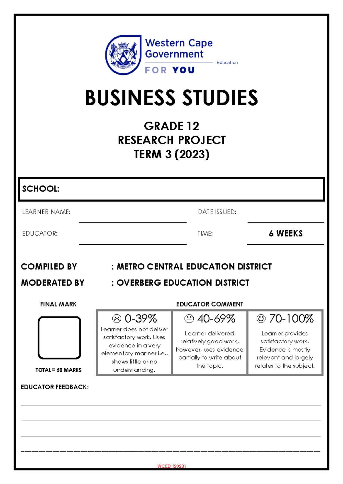 Grade 12 BSTD 2023 Business Studies Research Project Final Report - Studocu