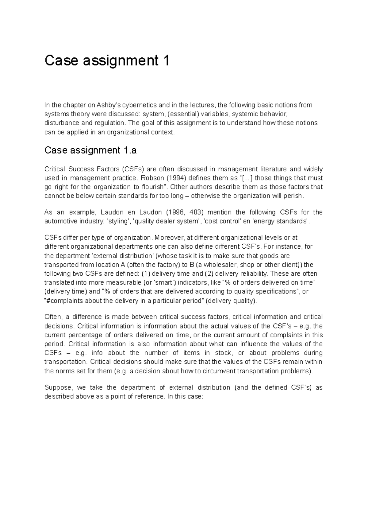 Case Assignment 1 - Understanding System Theory in Organizations ...