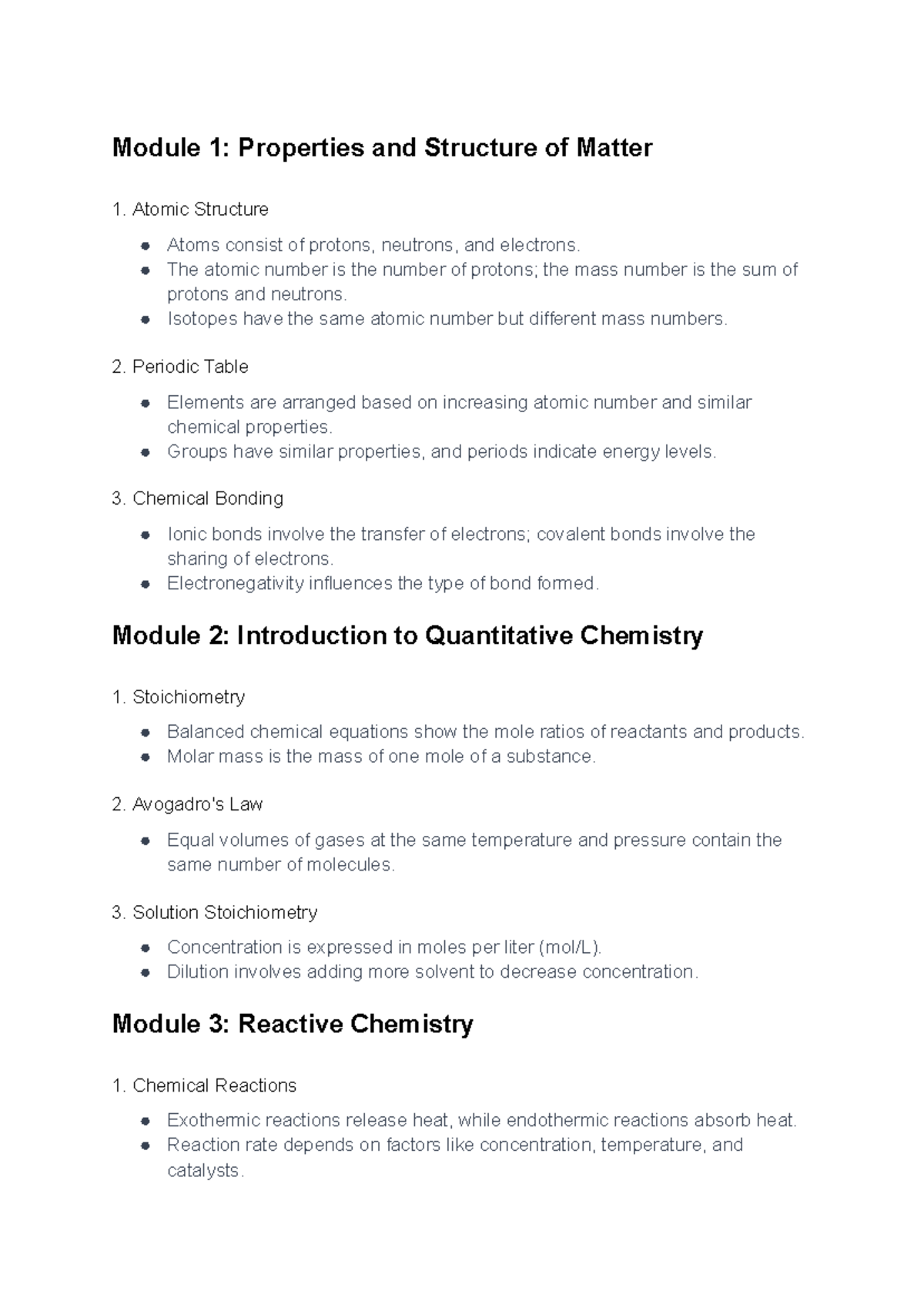 Chem 101 - Syllabus Notes on Matter, Reactions, and Equilibrium - Studocu