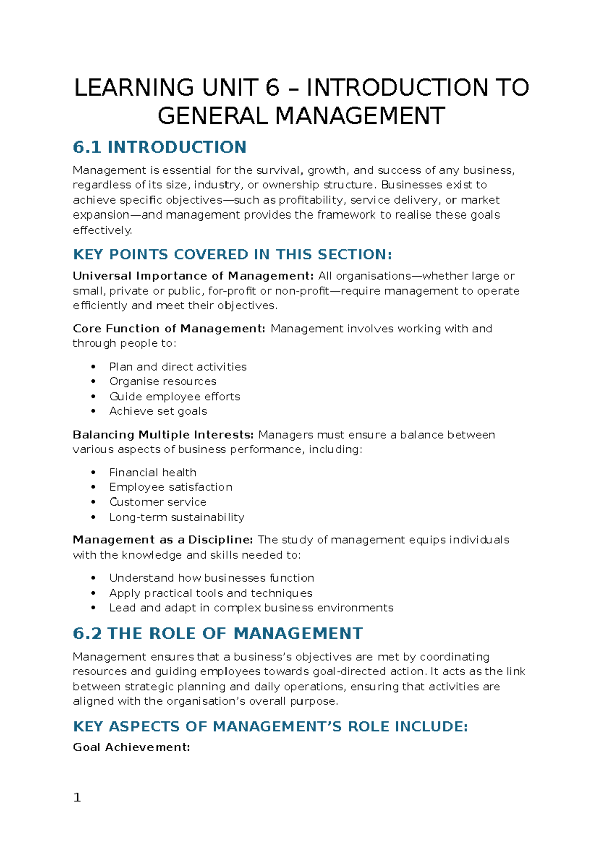 LU 6 - Overview of General Management Principles and Functions - Studocu