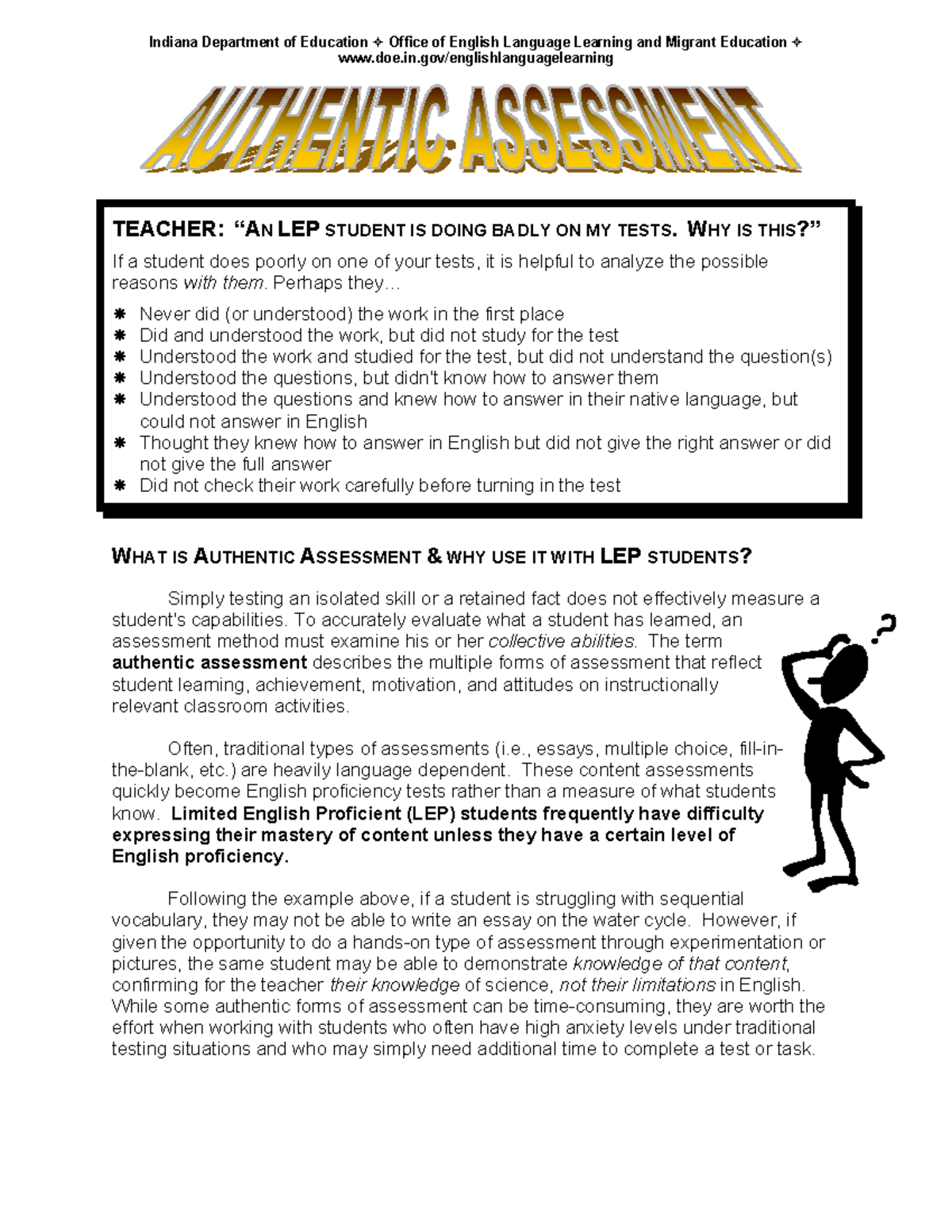 Authentic Assessment Strategies for LEP Students - ELL 101 Guide - Studocu