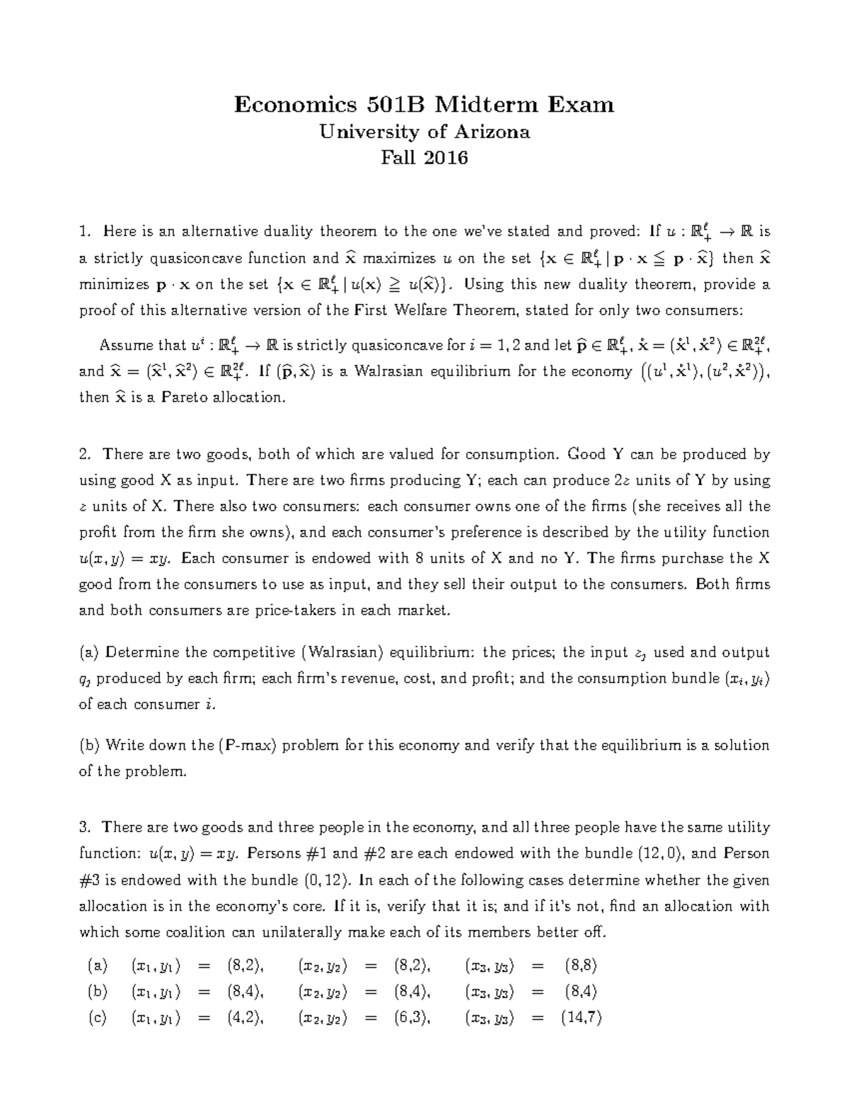 Econ 501B Fall 2016 Midterm Exam Study Guide - Studocu
