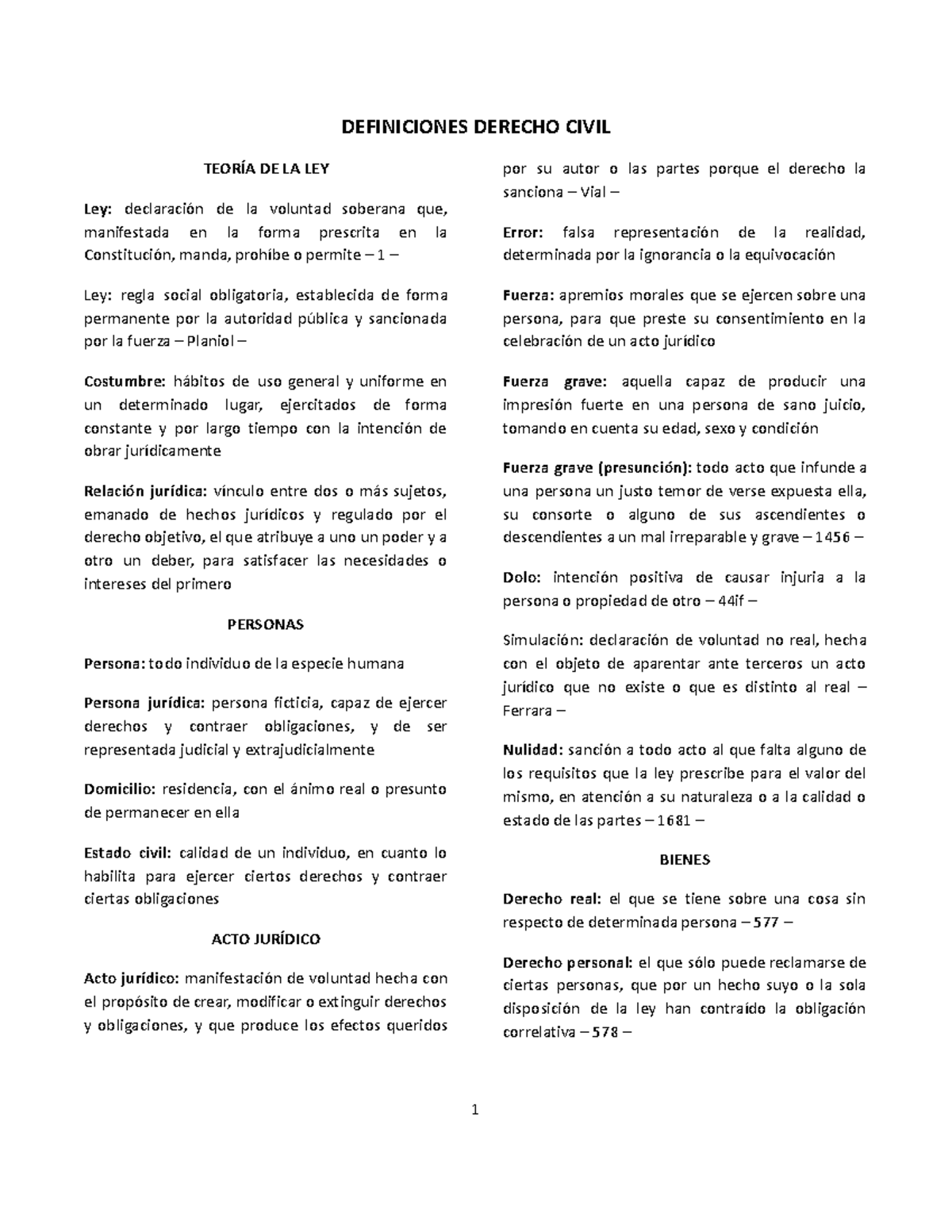 Definiciones de Derecho Civil: Teoría de la Ley y Conceptos Clave - Studocu