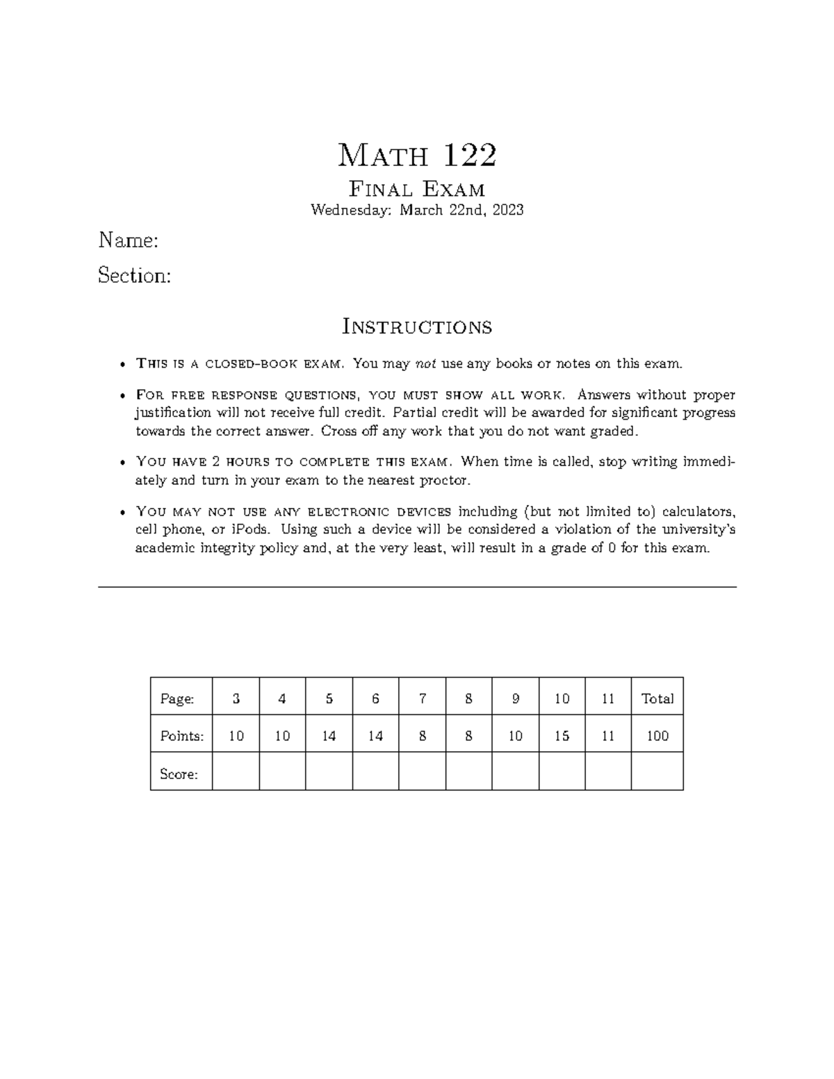 Math 122 Final Exam Review - March 22, 2023 - Studocu