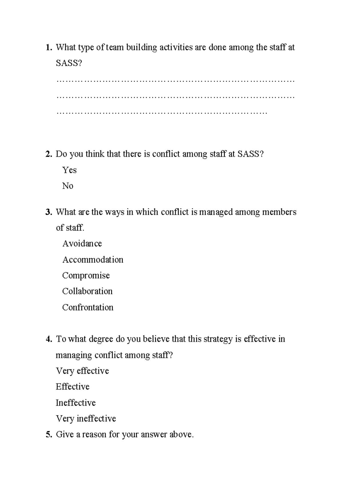 MOB Questions on Team Building & Conflict Management - SBA 2020 - Studocu