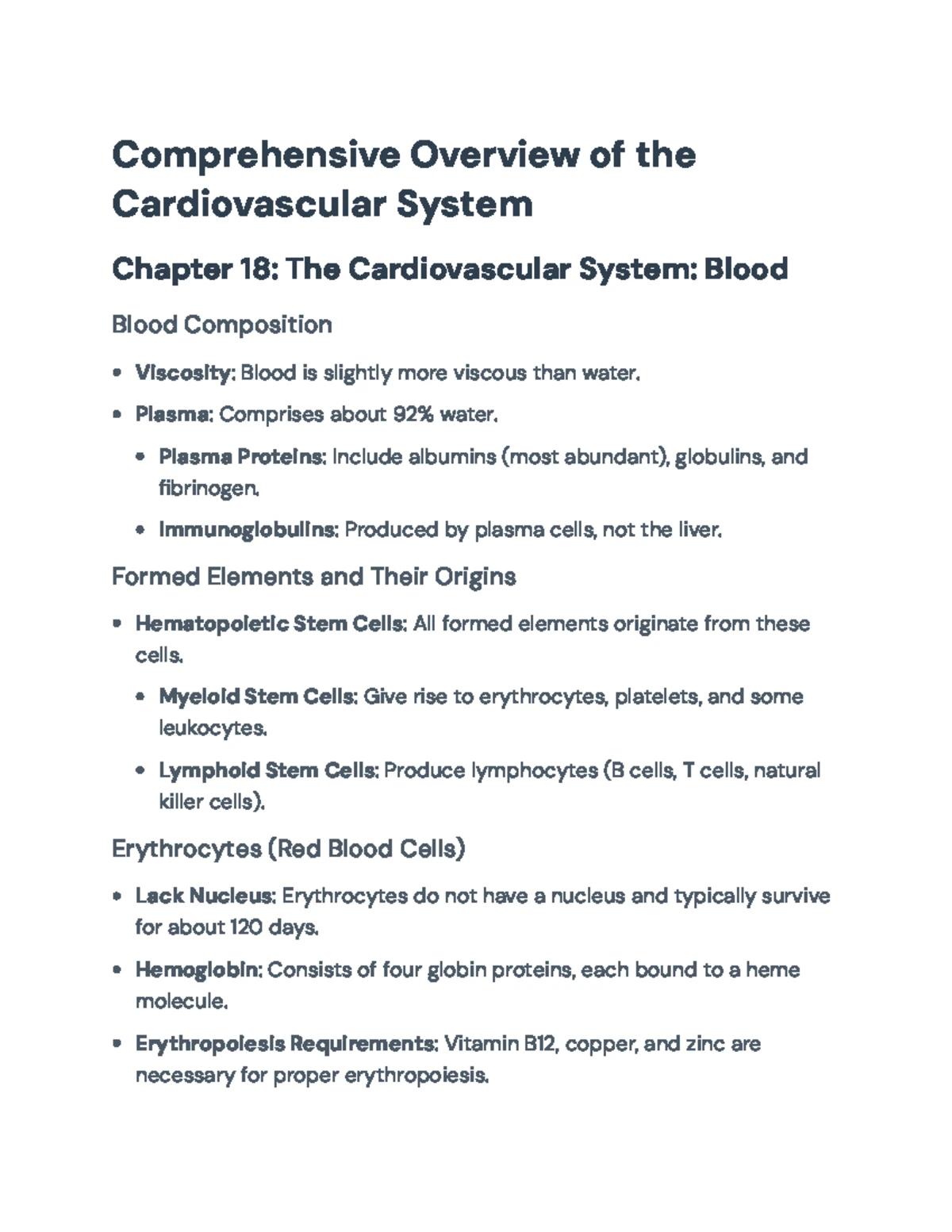 Comprehensive Study Notes on Cardiovascular System (BIOL 101 ...