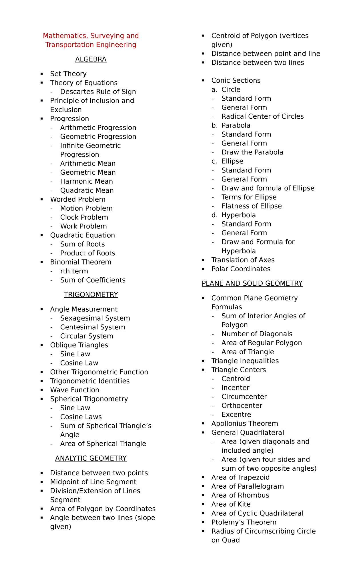 Comprehensive Formula Outline for MSTE Course Studies - Studocu