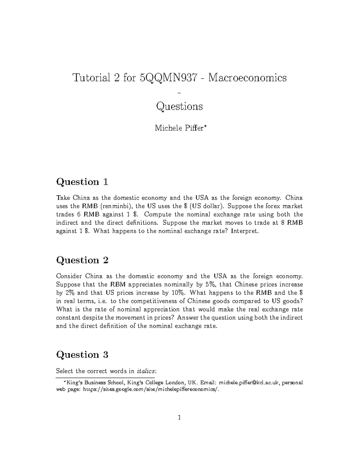 Tutorial 2 for 5QQMN937 Macroeconomics: Exchange Rate Analysis - Studocu