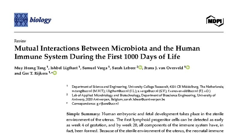 Mutual Interactions of Microbiota and the Immune System in Infancy (BIO ...