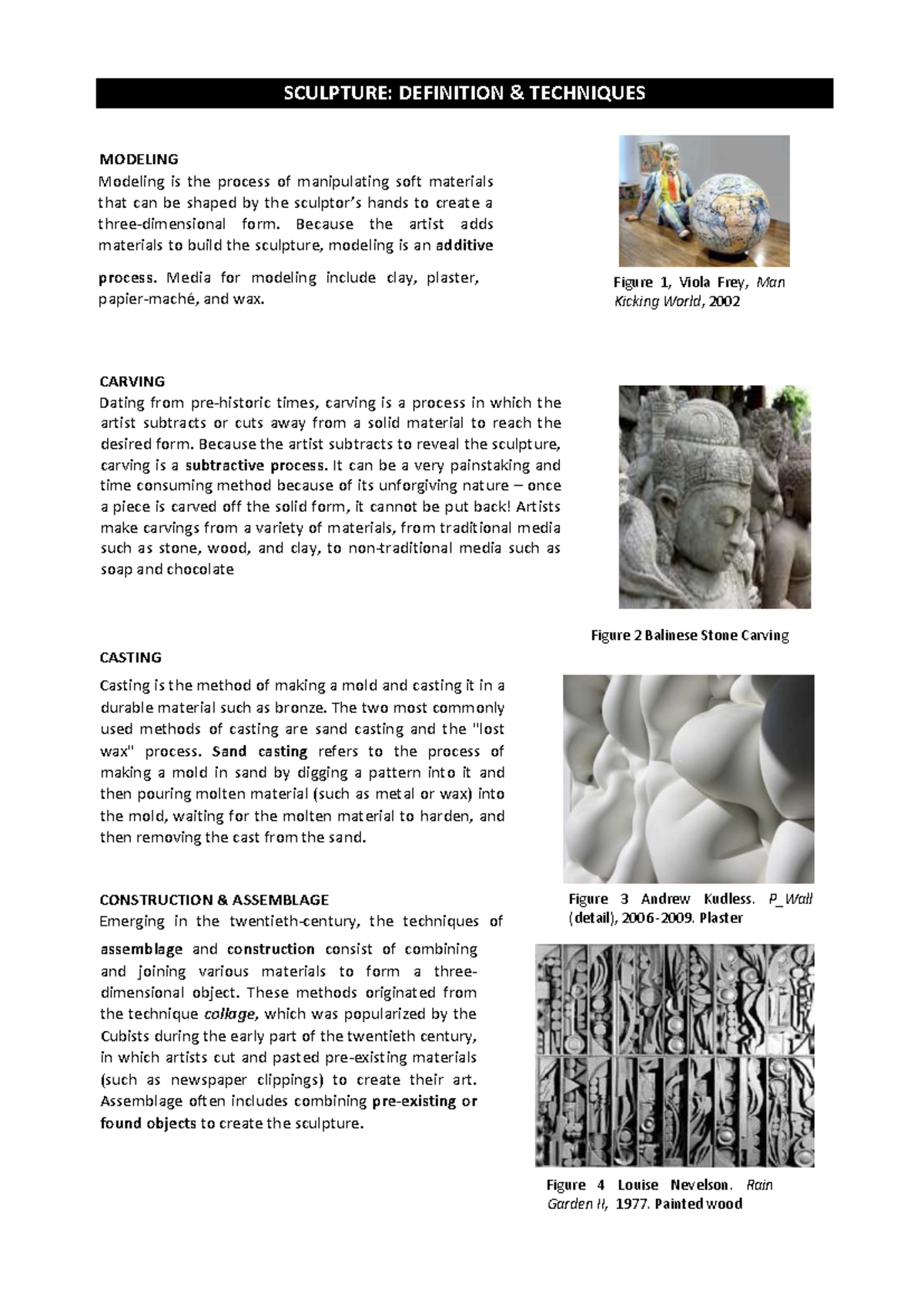 Sculpture Techniques and Elements: Notes for SCULPTURE Course - Studocu