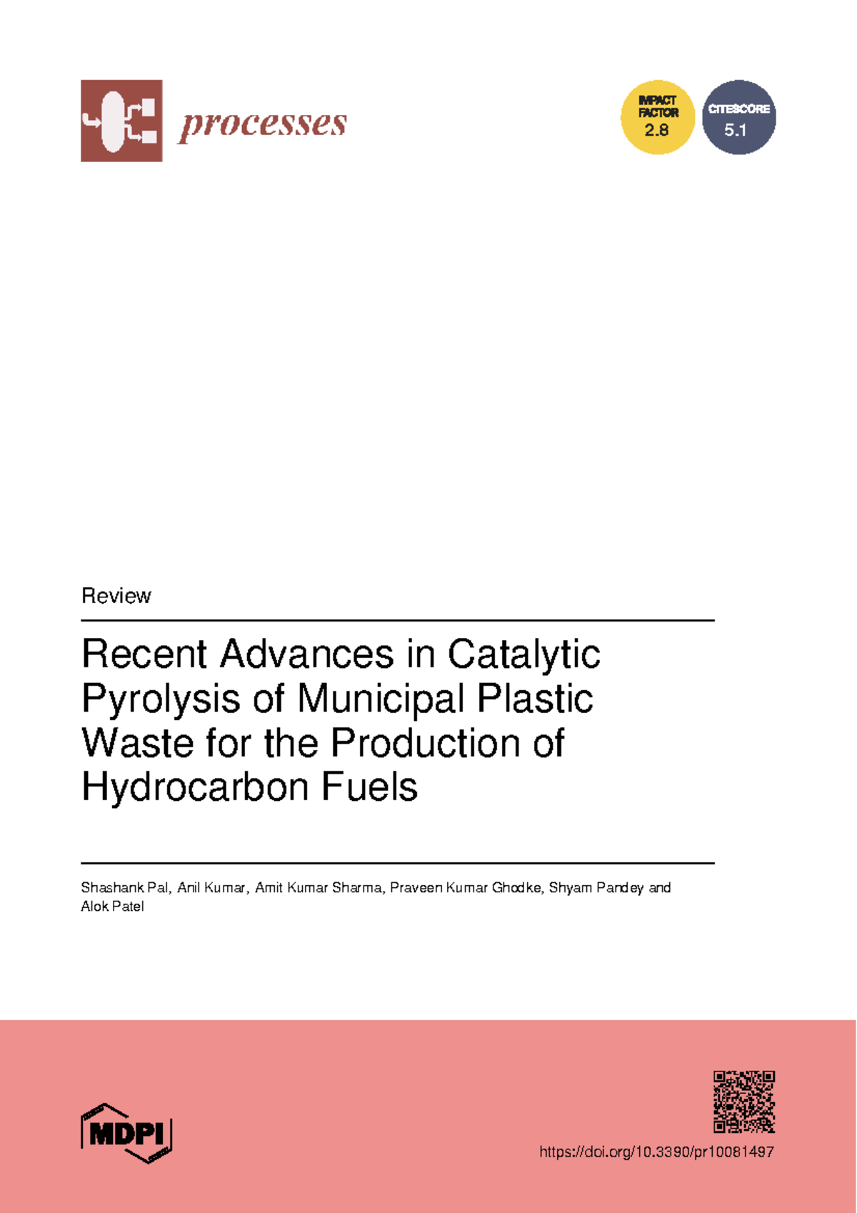 2.8 5.1 Review of Catalytic Pyrolysis of Municipal Plastic Waste for ...