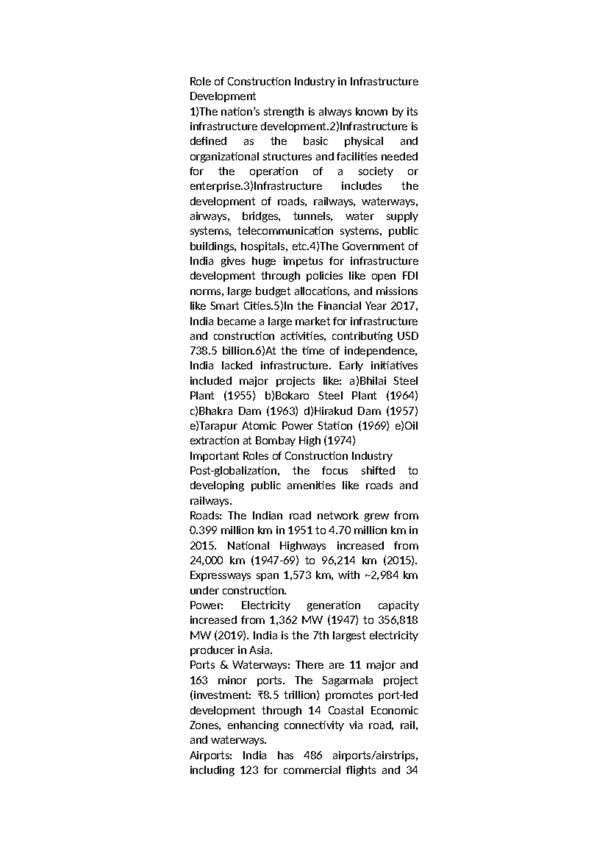 Role of Construction Industry in Infrastructure Development (CIV 101 ...