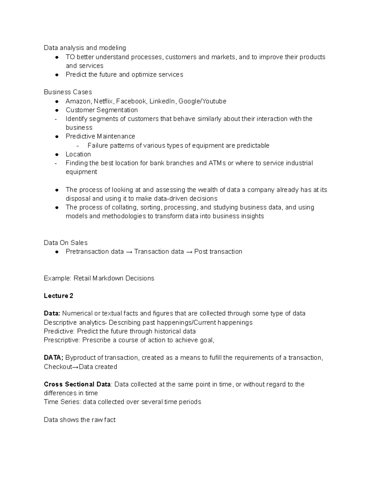 ITIS 101: Lecture Notes on Data Analysis and Business Insights - Studocu