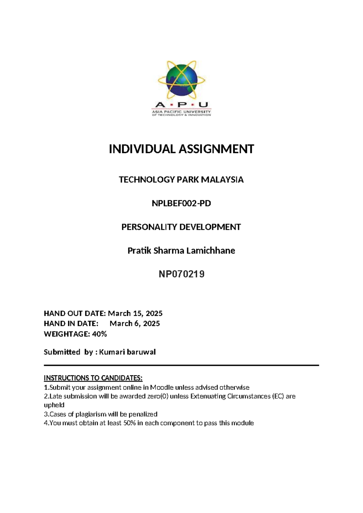 Pathibhara - nothing - INDIVIDUAL ASSIGNMENT TECHNOLOGY PARK MALAYSIA ...