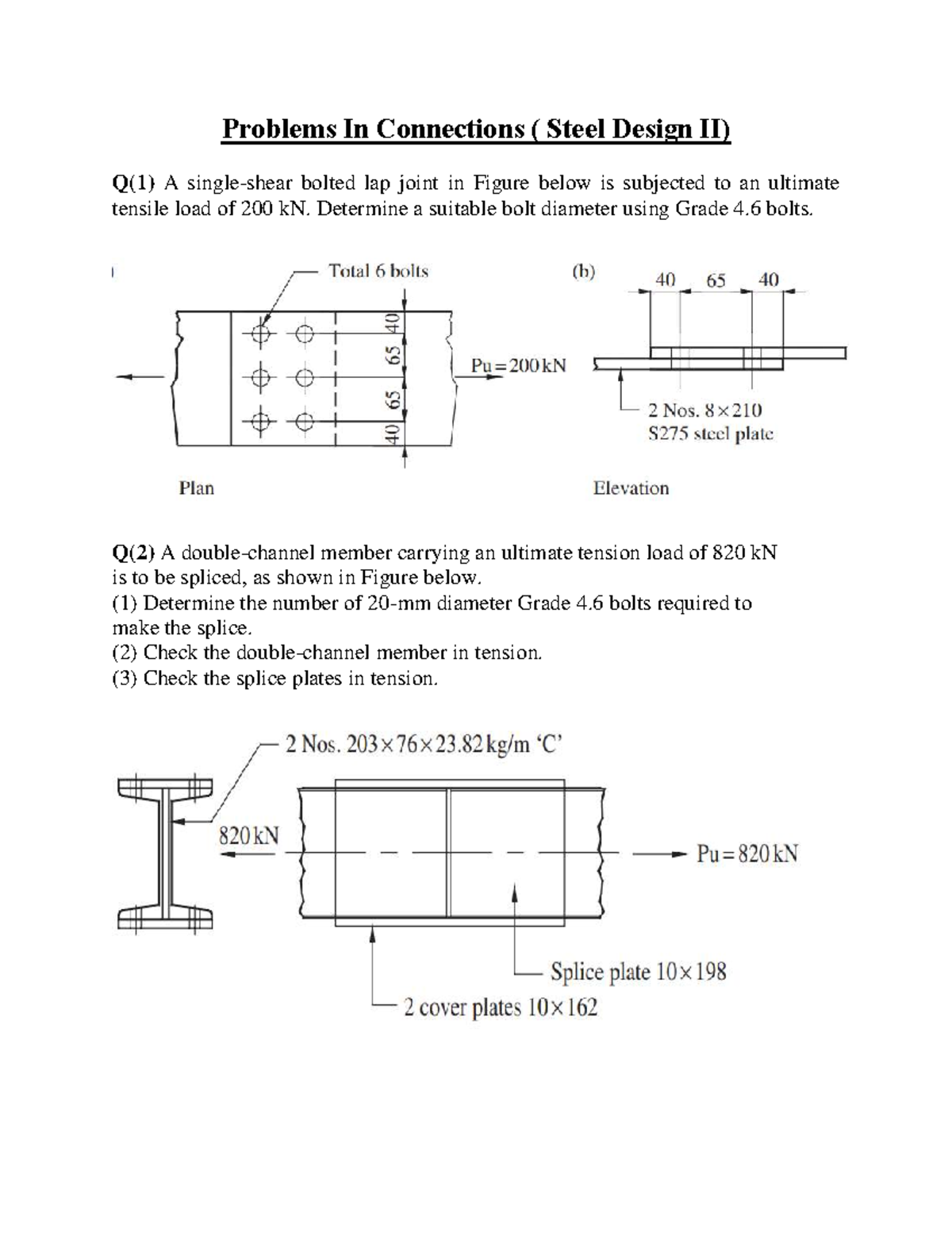Steel Design II Problems: Bolted Connections & Welds Analysis - Studocu