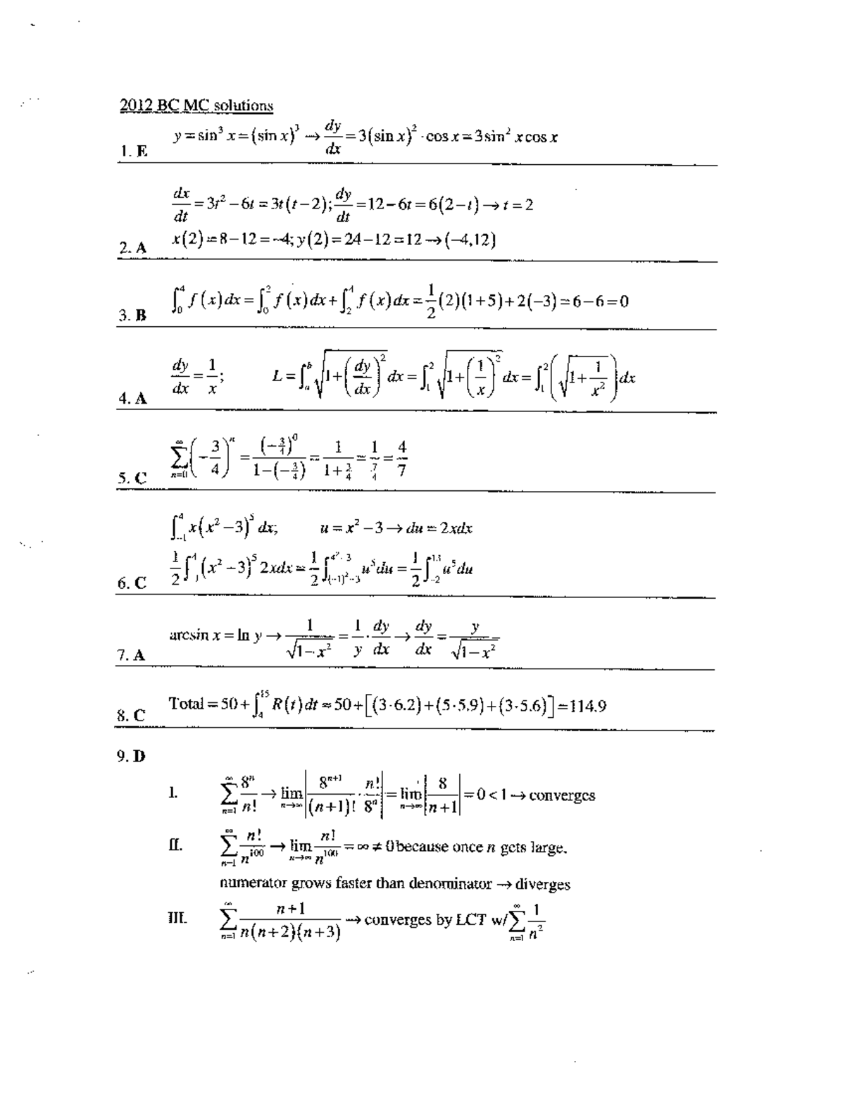 AP Calculus BC (2022) Spring Break Practice Exam Solutions - Studocu