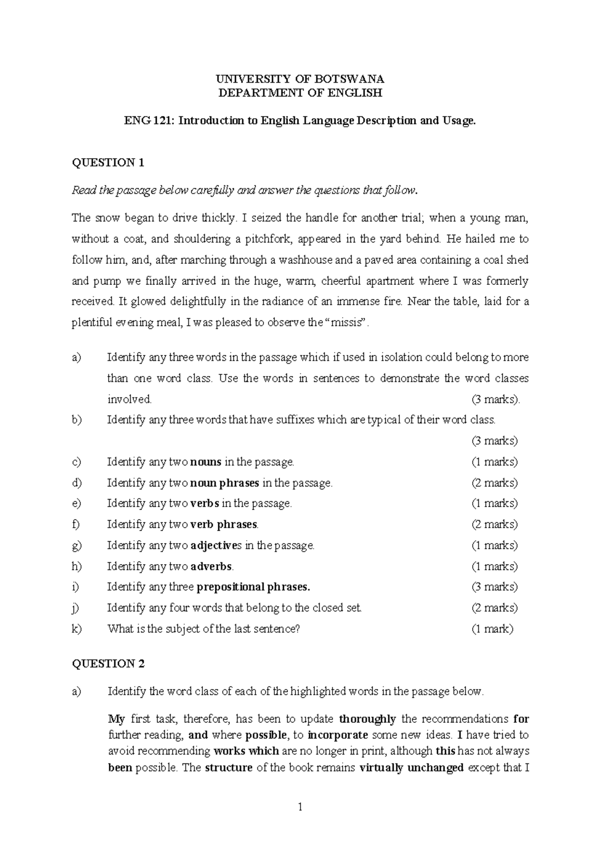 ENG 121: Revision Paper for English Language Exam - Studocu