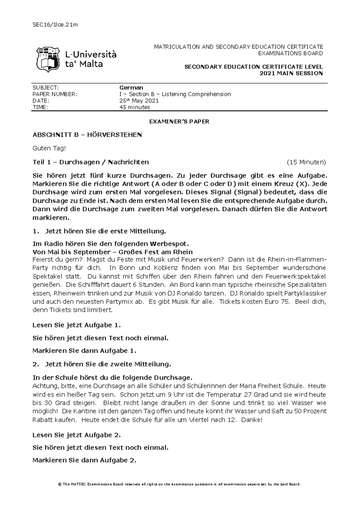 MAY 2019 MATSEC Past Paper - Exam Review Notes - Studocu