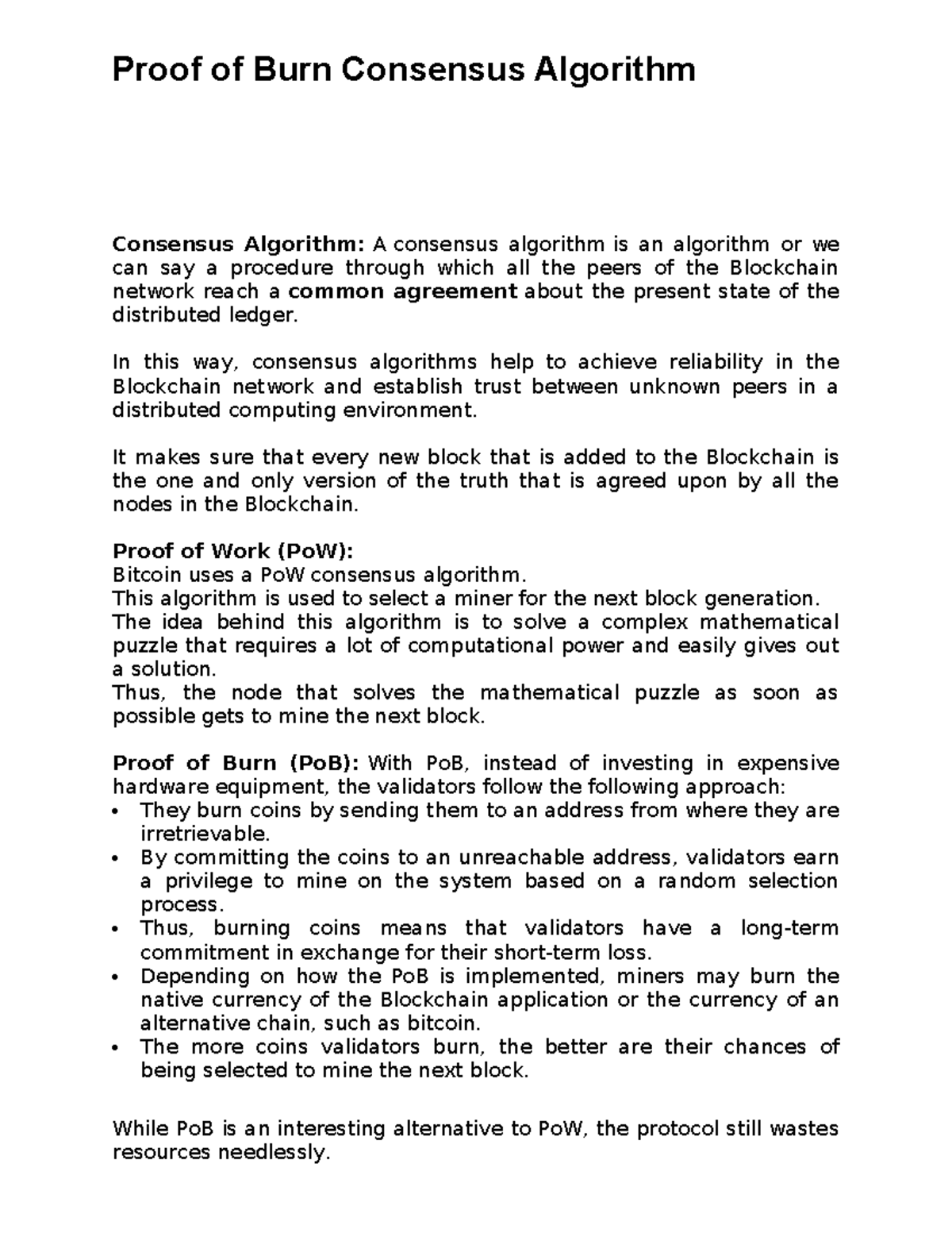 Proof of Work vs Proof of Burn: Consensus Algorithms Overview - Studocu