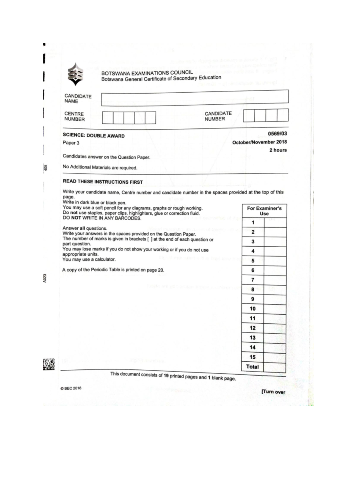 BEC 2018 Science: Double Award Exam Paper 3 & 4 Overview - Studocu