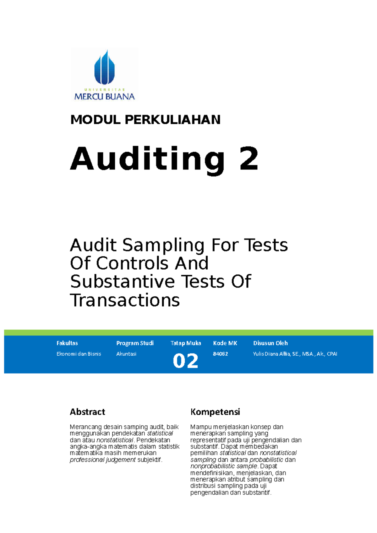 Audit Sampling for Control Tests and Substantive Testing [TM2] - Studocu