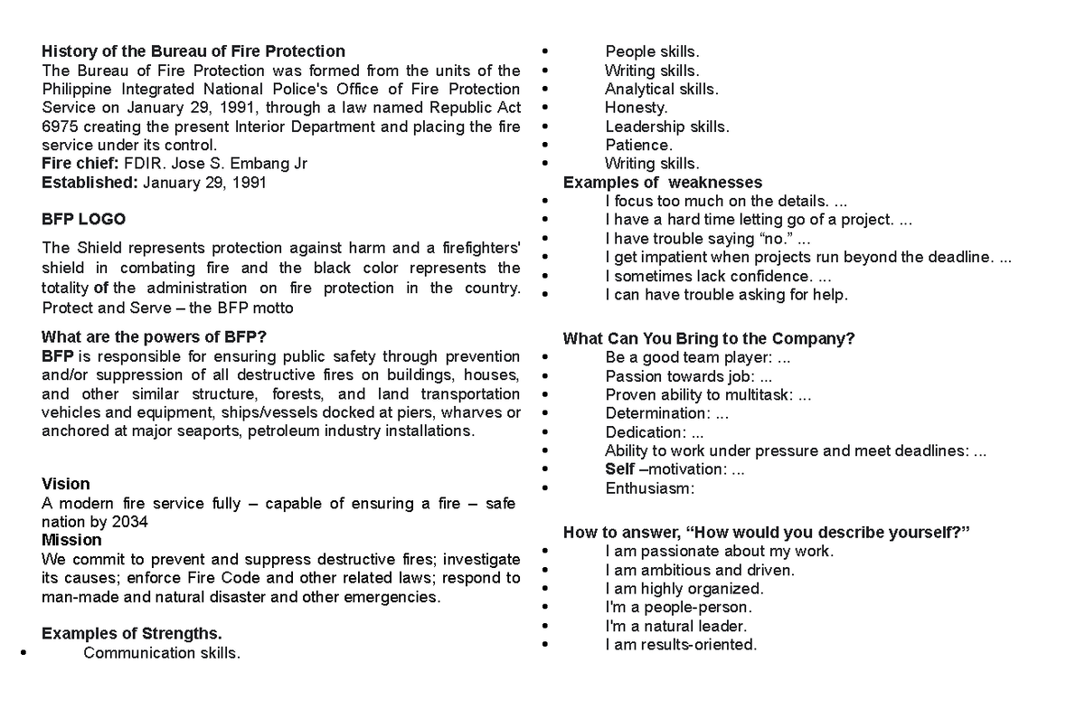 BFP Interview Preparation: Essential Tips & Insights for Success - Studocu