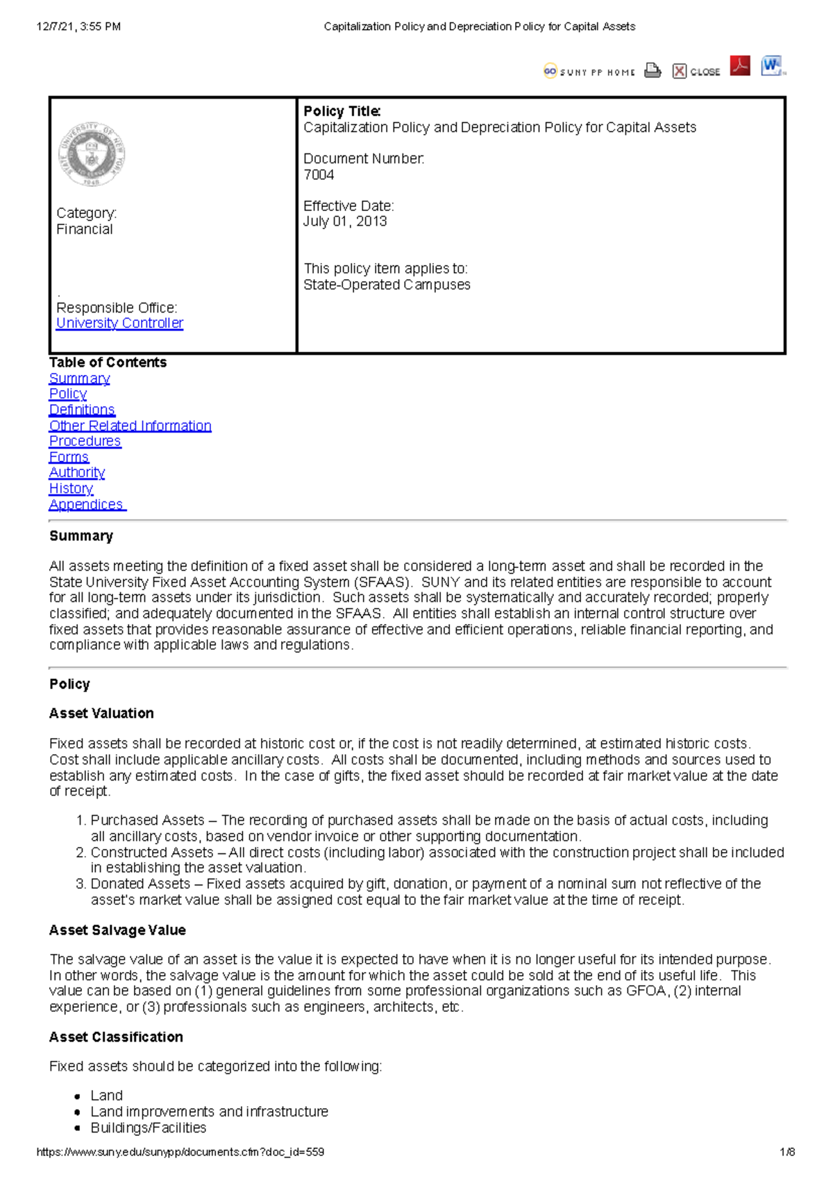Capitalization & Depreciation Policy for Capital Assets (7004) - Studocu