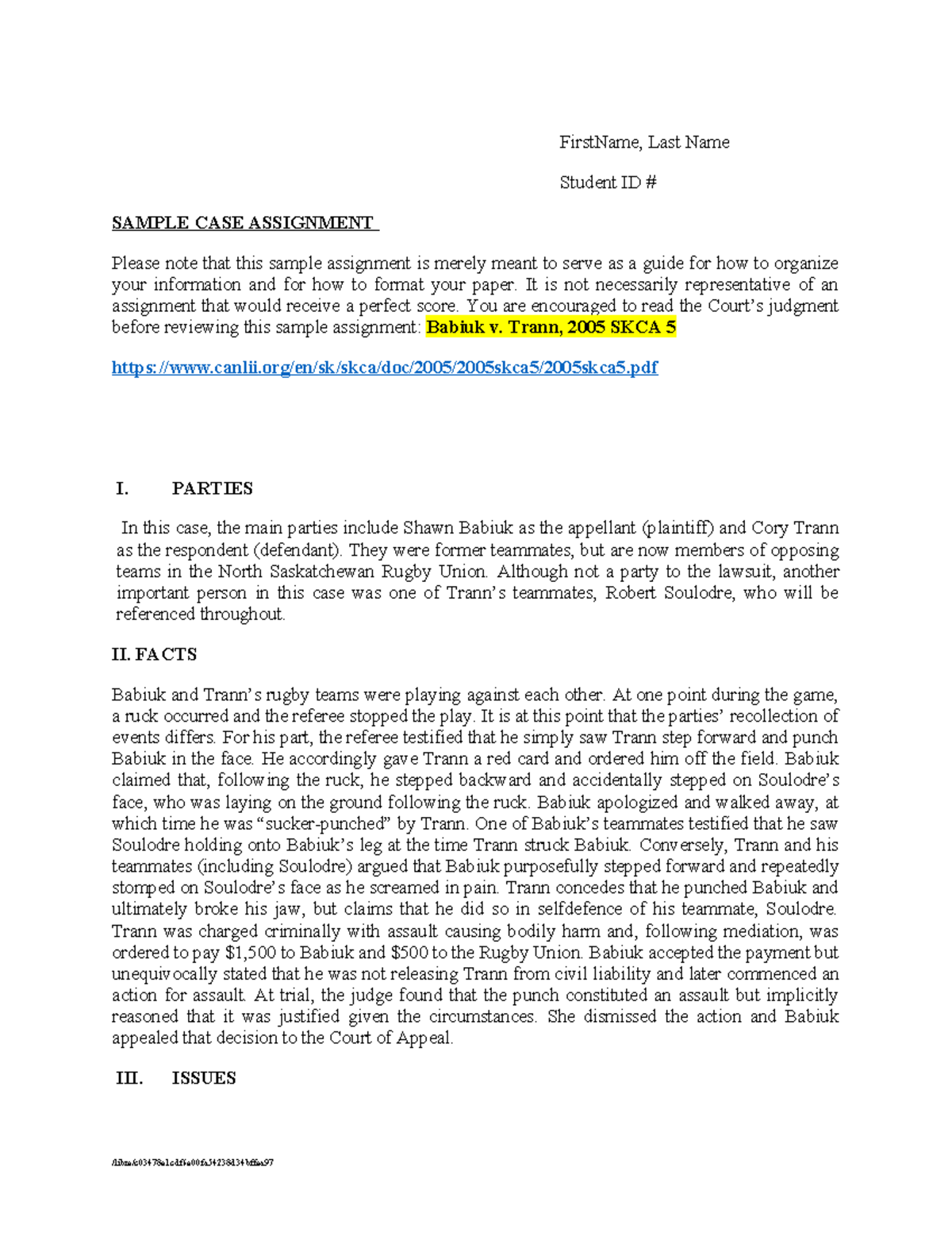 Case study assignment - FirstName, Last Name Student ID SAMPLE CASE ...