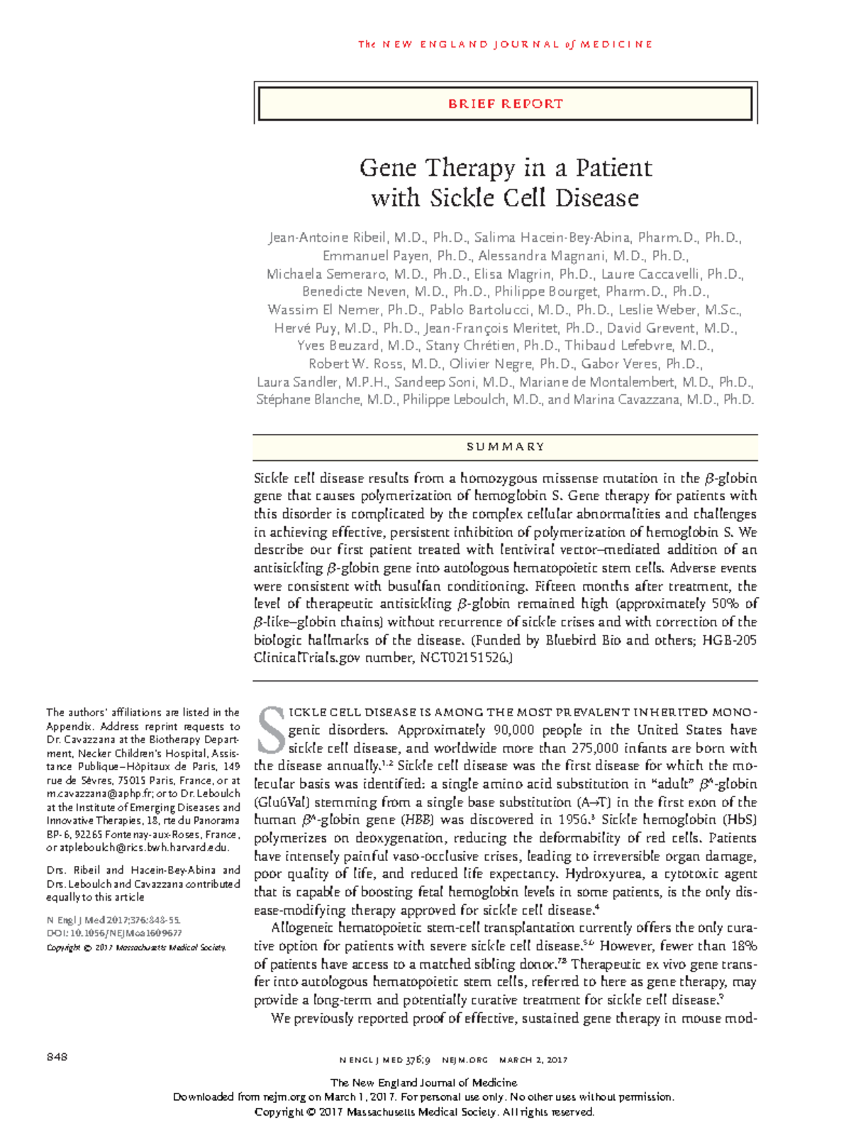 Gene Therapy Results for Sickle Cell Disease: A Case Study (HGB-205 ...