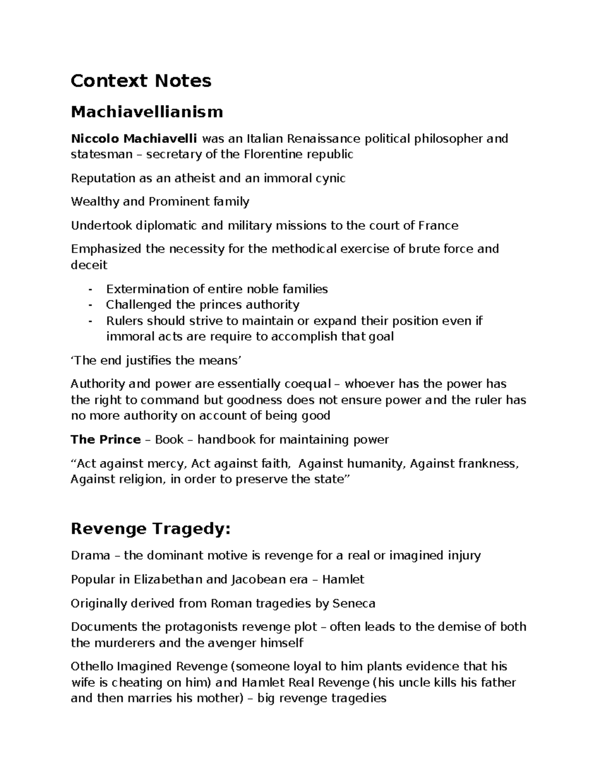 Context Notes on The Duchess of Malfi: Machiavellianism & Revenge ...