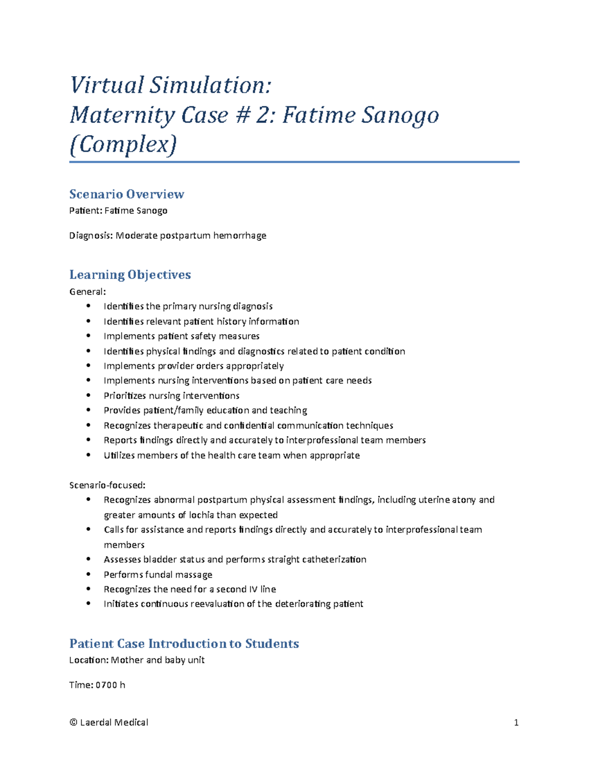 Maternity Case Simulation: Postpartum Complications for Fatime Sanogo ...