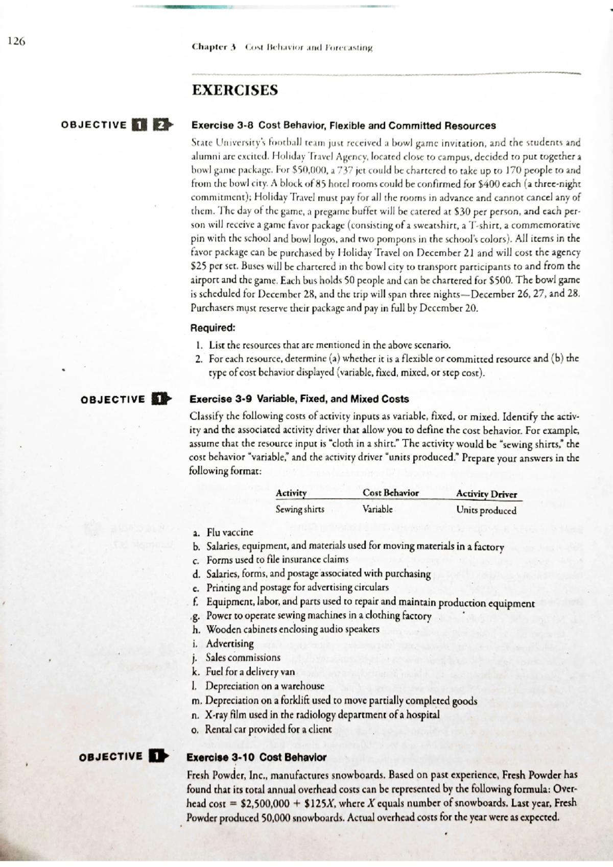 Chapter 3 Exercises - Cost Behavior & Forecasting Notes for ACC 126 ...