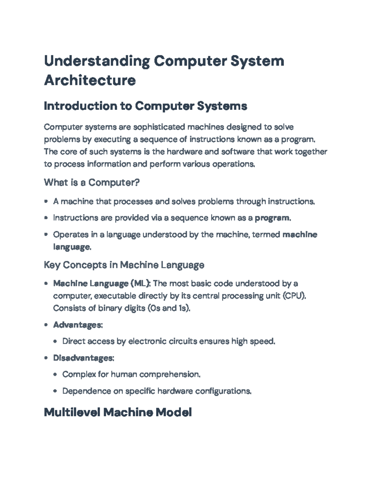 Understanding Computer System Architecture - CS101 Course Notes ...