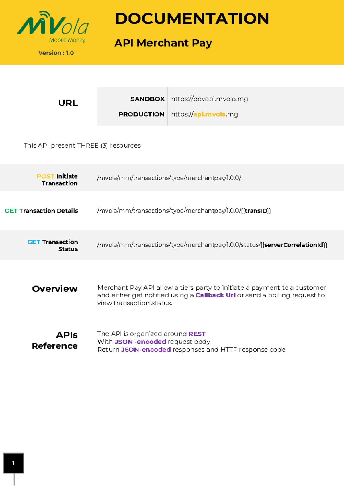 MVola API Merchant Pay Documentation v1 - Comprehensive Guide - Studocu