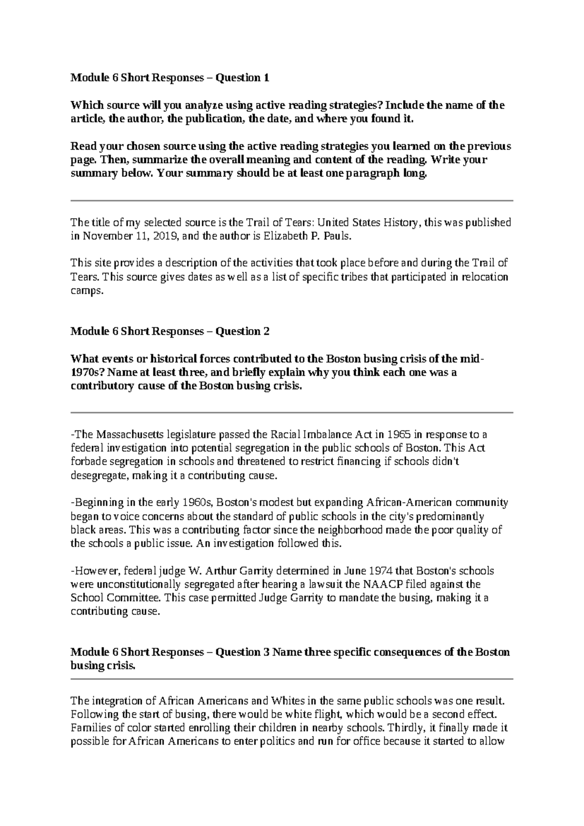Module 6 Short Responses - Lecture Notes for Applied History - Studocu